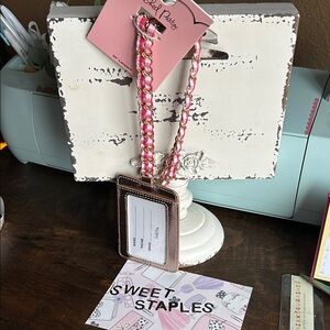 🎀Gingham Pink and Gold Chain Lanyard ID rose gold Holder 🎀